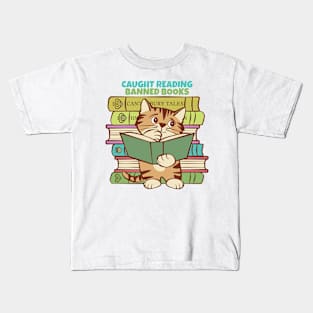 Caught Reading Banned Books Kitten Kids T-Shirt